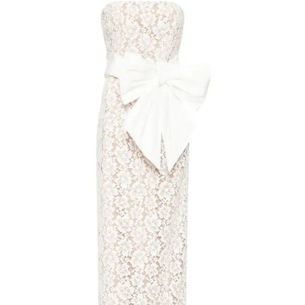 Rebecca Vallance White Floral Lace Strapless Maxi Dress with Bow